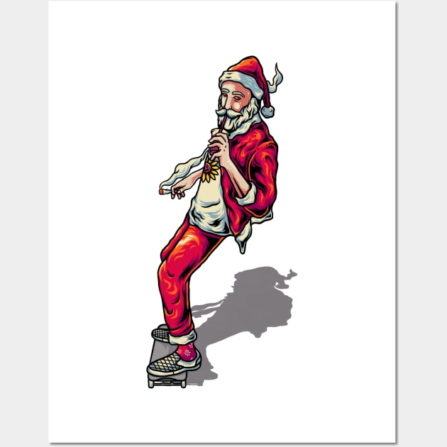 Christmas Skateboarding Santa Wall Art by SybaDesign